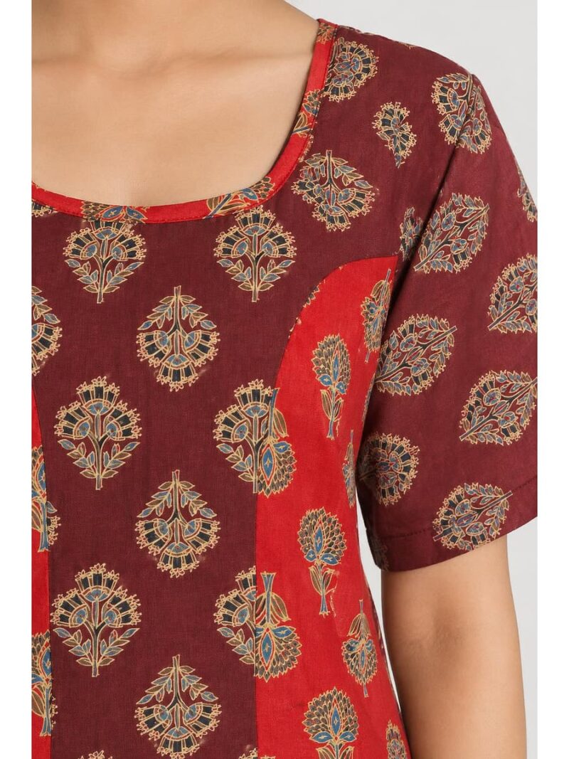 Women's Cotton Ajrakh Frock Nighty – Red & Maroon