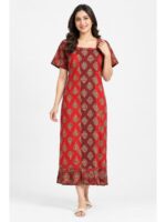 W-NY-627-02-RD-XXL_front Women's Cotton Ajrakh Frock Nighty – Red & Maroon