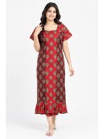 W-NY-627-03-MR-XXL_front Women's Cotton Ajrakh Frock Nighty – Red & Maroon
