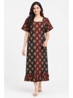 W-NY-627-04-NB-XXL_front Women's Cotton Ajrakh Frock Nighty – Navy Blue & Maroon
