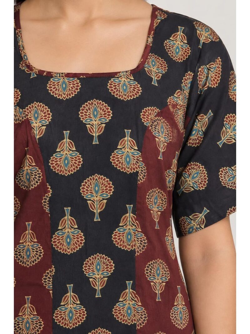 Women's Cotton Ajrakh Frock Nighty – Navy Blue & Maroon