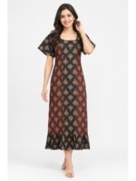 W-NY-627-05-MR-XXL_front Women's Cotton Ajrakh Frock Nighty – Navy Blue & Maroon