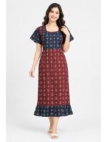 W-NY-628-01-MR-XL_front Women's Cotton Ajrakh Feeding Frock Nighty – Maroon
