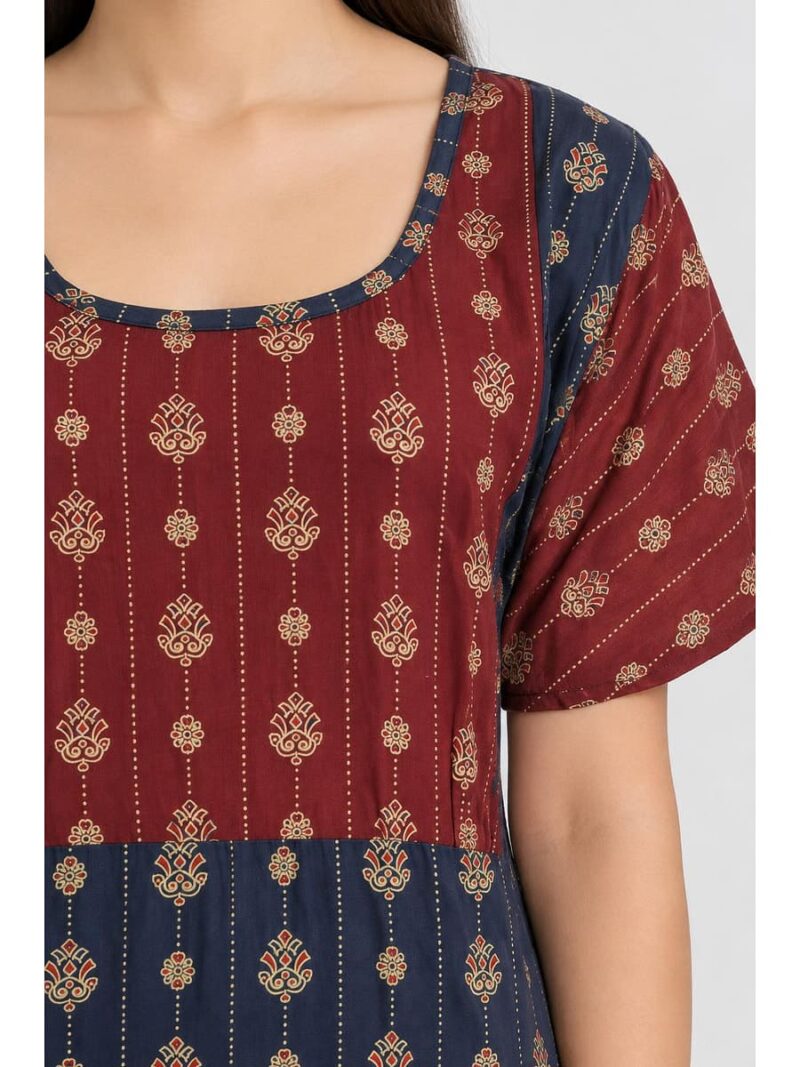Women's Cotton Ajrakh Feeding Frock Nighty – Navy Blue