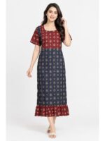 Women's Cotton Ajrakh Feeding Frock Nighty – Navy Blue