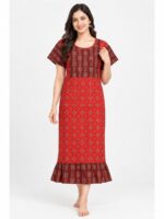 W-NY-628-03-RD-XXL_front Women's Cotton Ajrakh Feeding Frock Nighty – Red