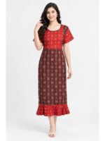 W-NY-628-04-MR-XL_front Women's Cotton Ajrakh Feeding Frock Nighty – Maroon
