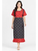 W-NY-628-08-NB-XXL_front Women's Cotton Ajrakh Feeding Frock Nighty – Navy Blue