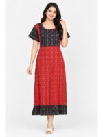 W-NY-628-09-RD-XXL_front Women's Cotton Ajrakh Feeding Frock Nighty – Red