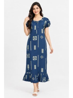 Women's Cotton Zip Frock Nighty - Teal