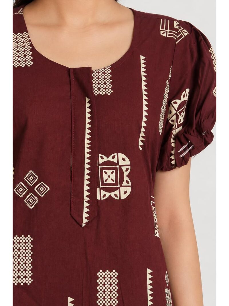 Women's Cotton Zip Frock Nighty - Maroon