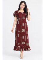 W-NY-635-26-MR-L_front Women's Cotton Zip Frock Nighty - Maroon
