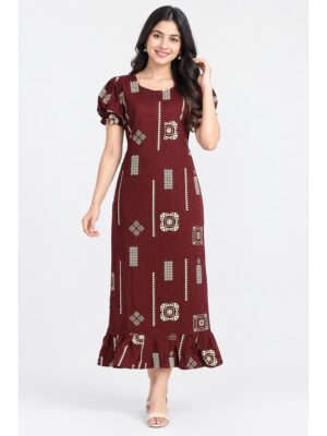 Women's Cotton Zip Frock Nighty - Maroon