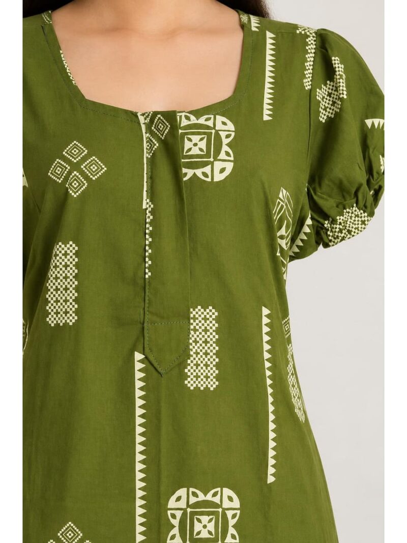 Women's Cotton Zip Frock Nighty - Olive Green