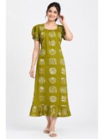 Women's Cotton Zip Frock Nighty - Mustard Yellow
