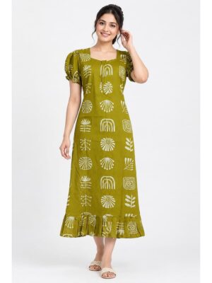 Women's Cotton Zip Frock Nighty - Mustard Yellow