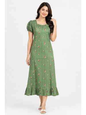 Women's Cotton Zip Frock Nighty - Seafoam Green