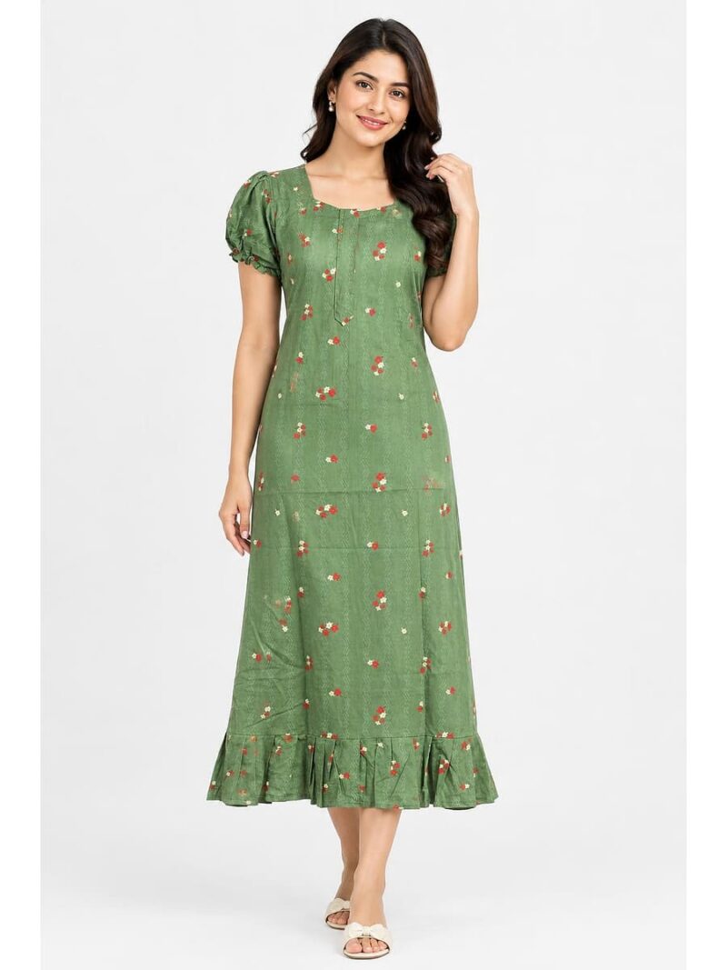 Women's Cotton Zip Frock Nighty - Seafoam Green