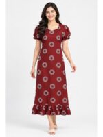Women's Cotton Frock Nighty - Maroon