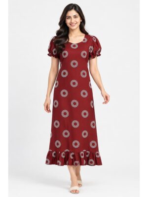 Women's Cotton Frock Nighty - Maroon