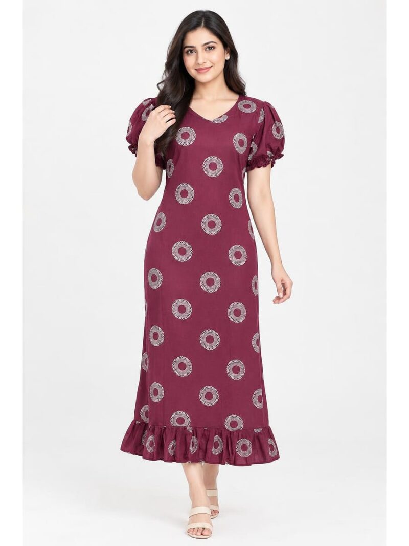 Women's Cotton Frock Nighty - Plum