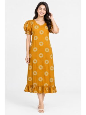 Women's Cotton Frock Nighty - Yellow
