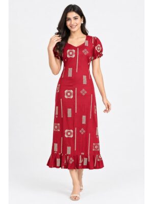 Women's Cotton Frock Nighty - Red