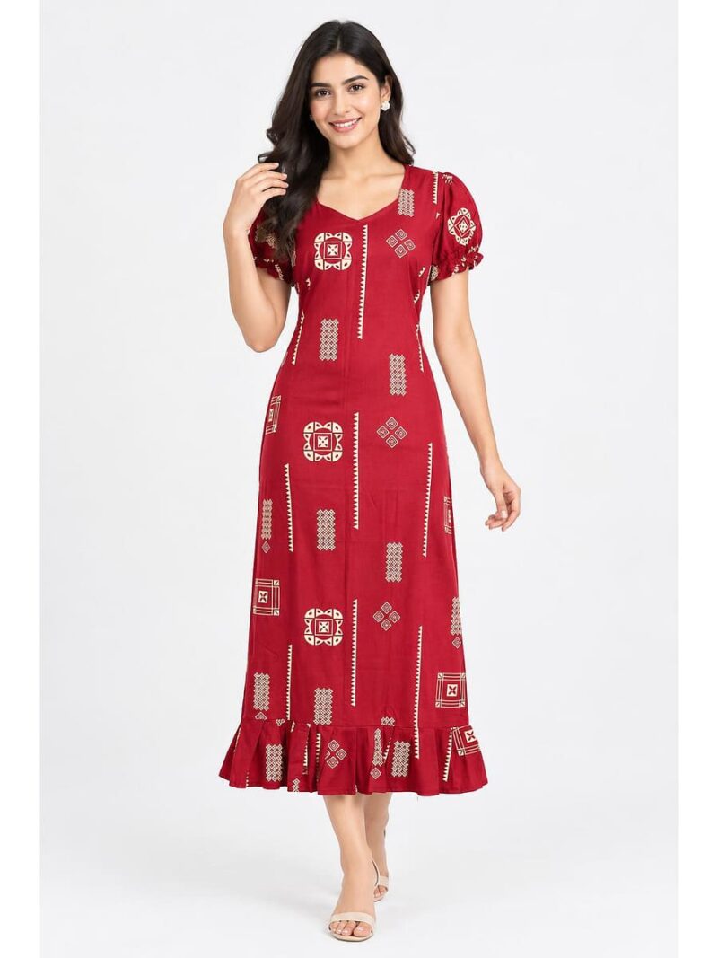 W-NY-636-06-RD-M_front Women's Cotton Frock Nighty - Red