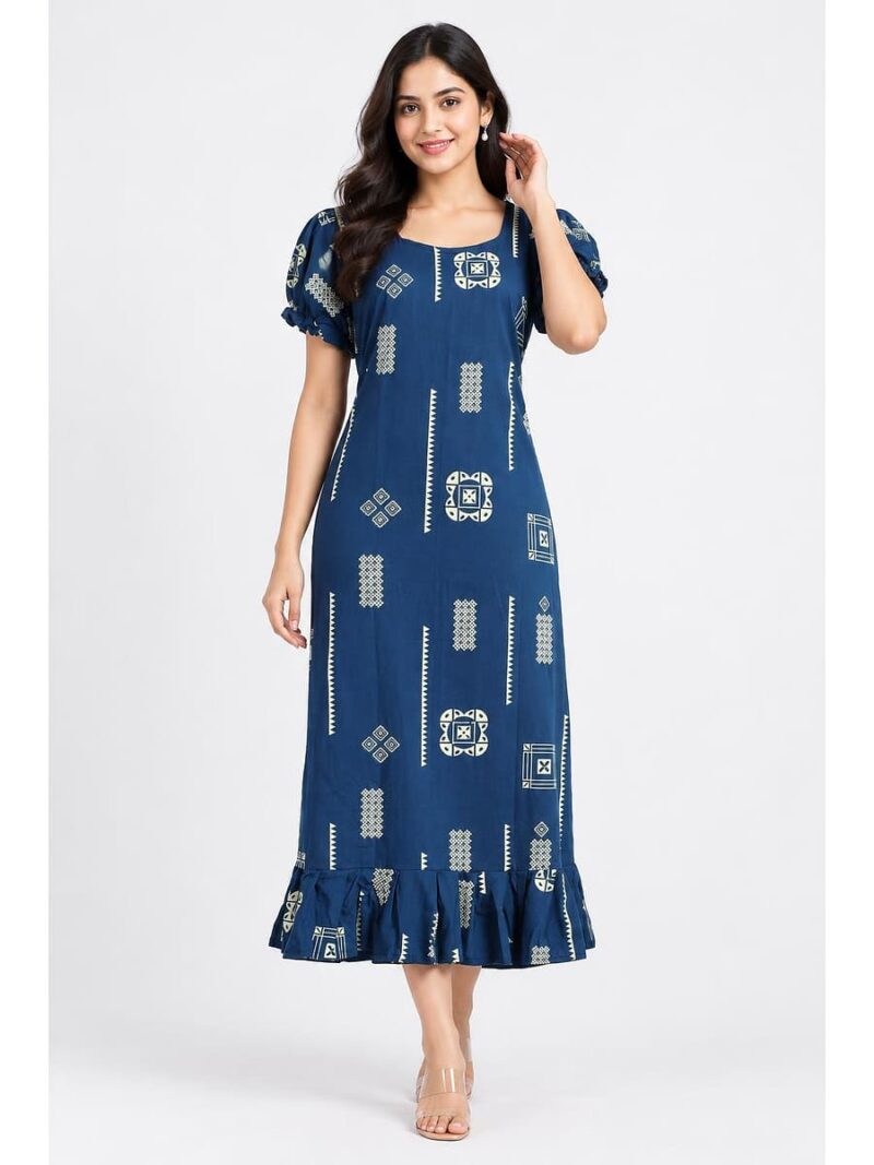 Women's Cotton Frock Nighty - Teal