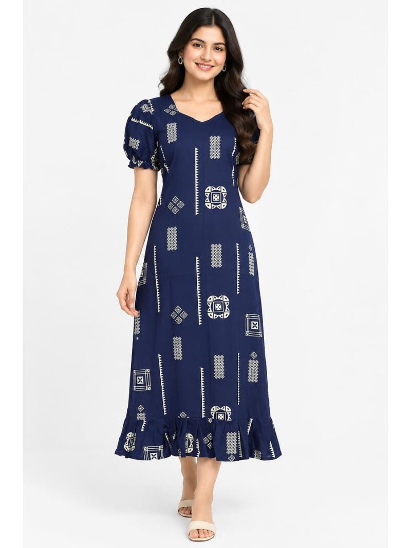 Women's Cotton Frock Nighty - Navy Blue