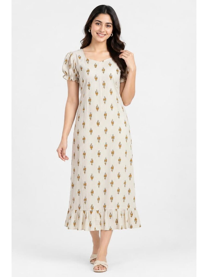 W-NY-636-13-IV-M_front Women's Cotton Frock Nighty - Ivory