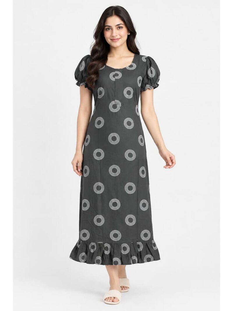 Women's Cotton Zip Frock Nighty - Grey