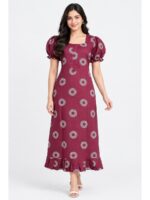 W-NY-636-17-PL-M_front Women's Cotton Zip Frock Nighty - Plum