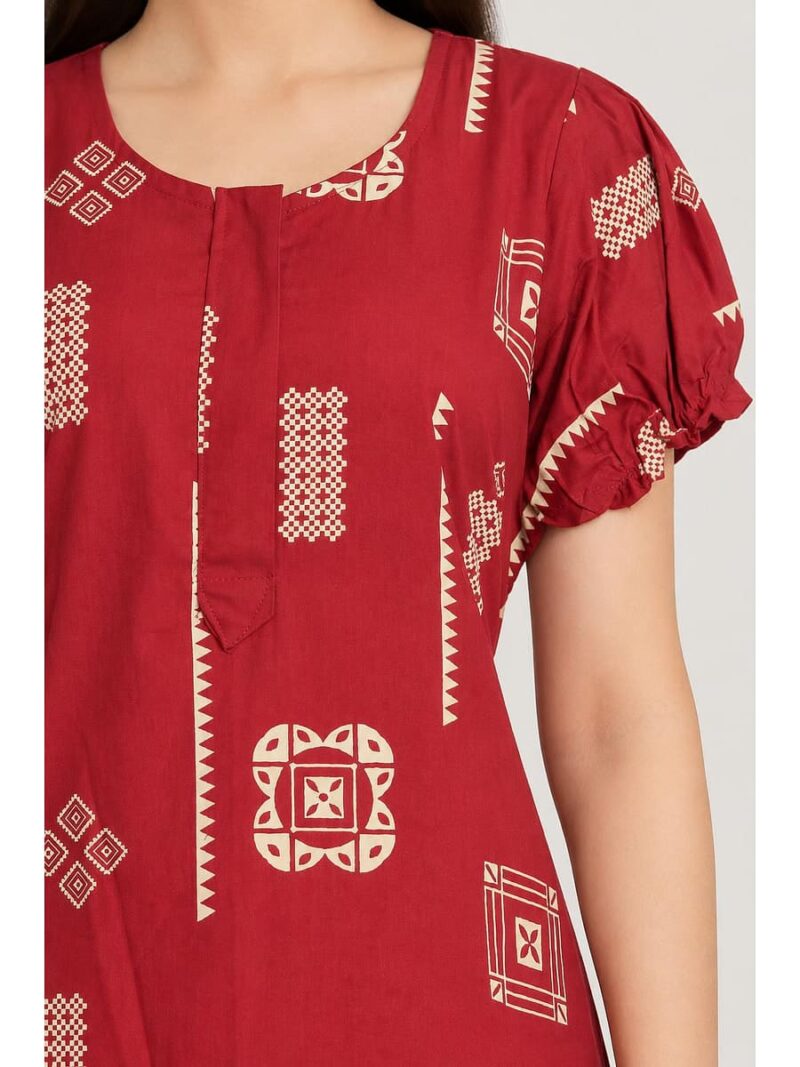 Women's Cotton Zip Frock Nighty - Red