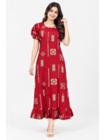 Women's Cotton Zip Frock Nighty - Red