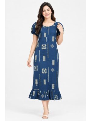 Women's Cotton Zip Frock Nighty - Teal