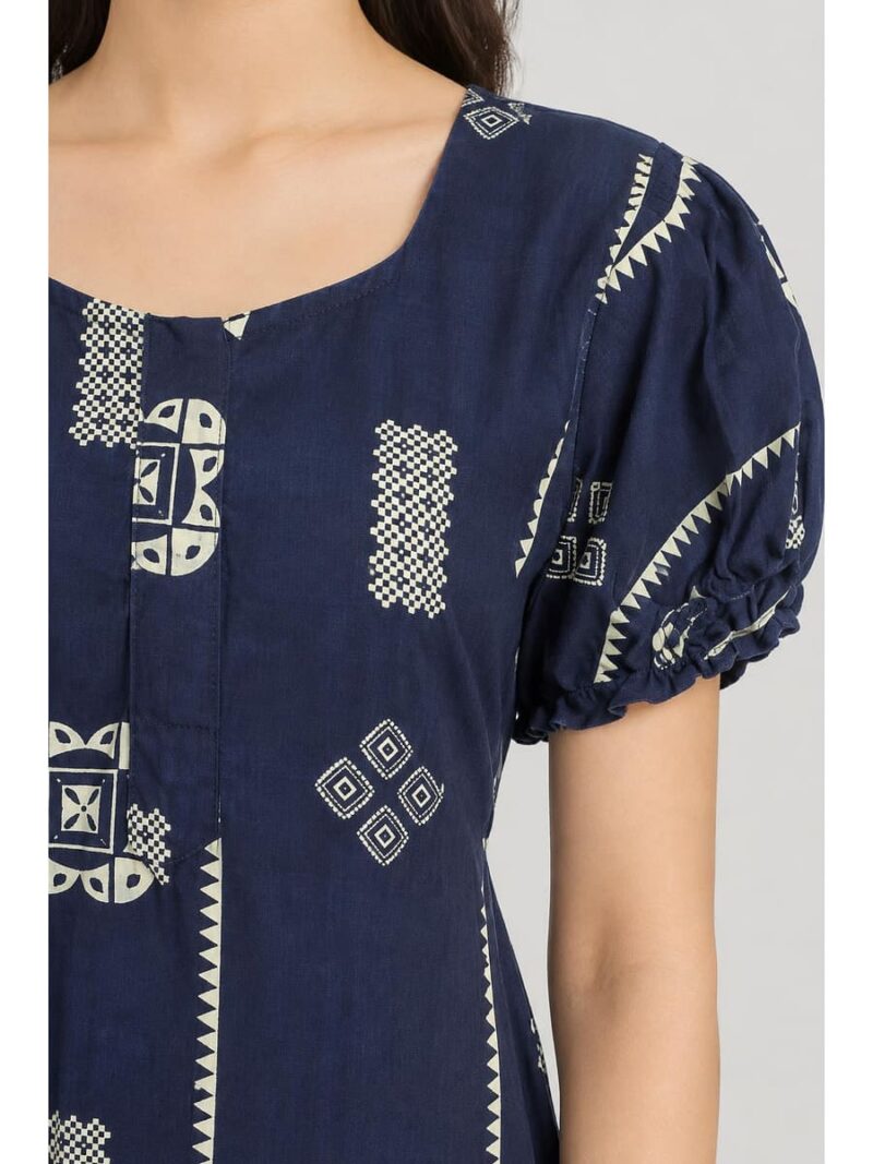Women's Cotton Zip Frock Nighty - Navy Blue