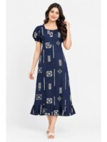Women's Cotton Zip Frock Nighty - Navy Blue