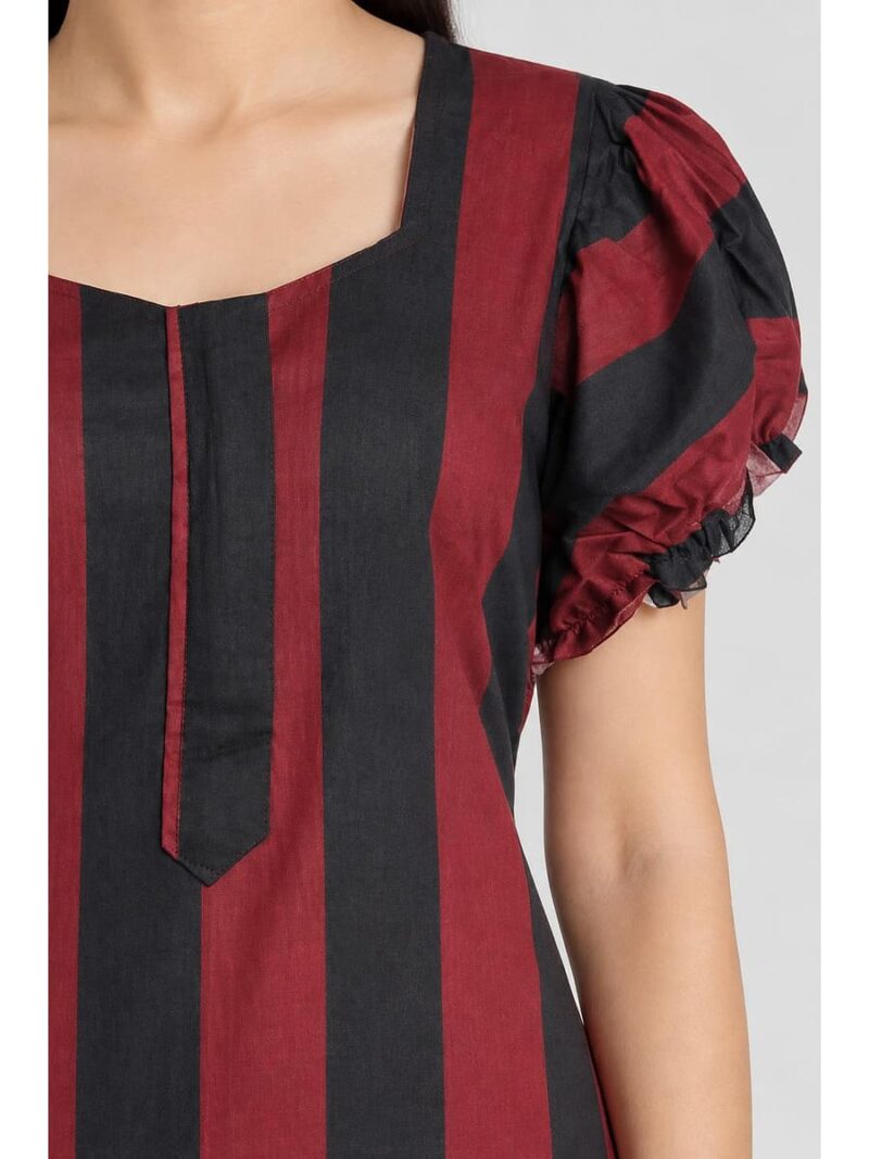 Women's Cotton Zip Frock Nighty -Maroon & Black