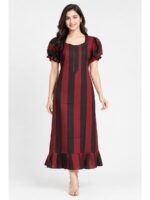 Women's Cotton Zip Frock Nighty -Maroon & Black