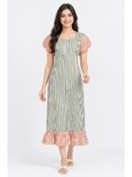 W-NY-636-25-OG-M_front Women's Cotton Zip Frock Nighty - Olive Green