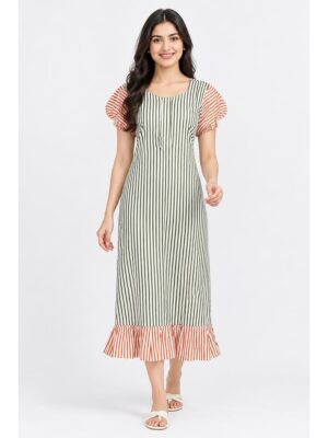 Women's Cotton Zip Frock Nighty - Olive Green