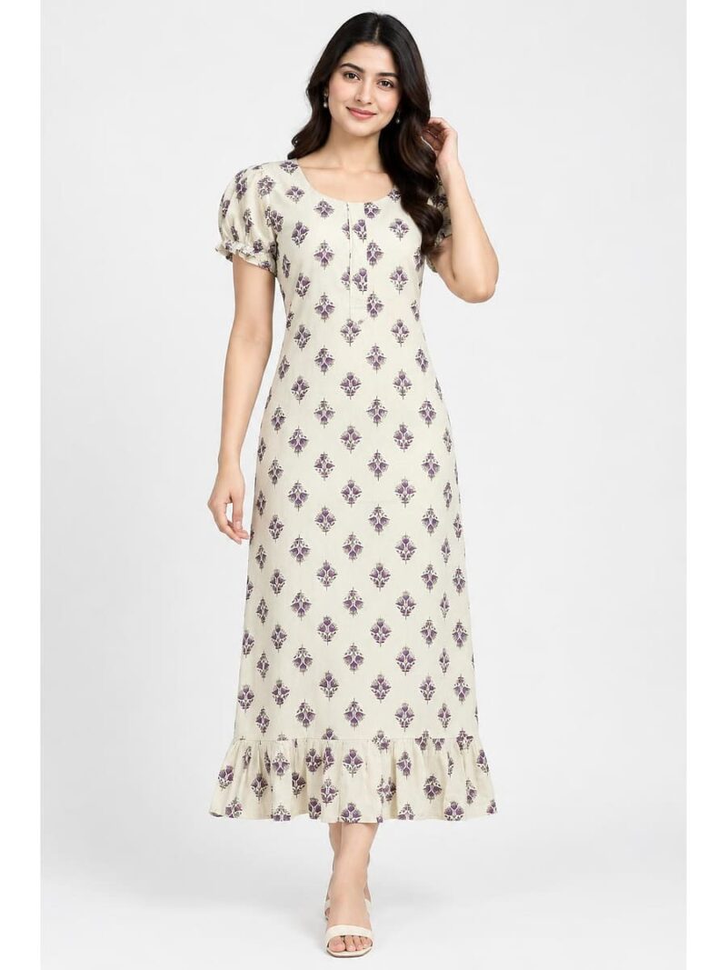 Women's Cotton Zip Frock Nighty - Ivory