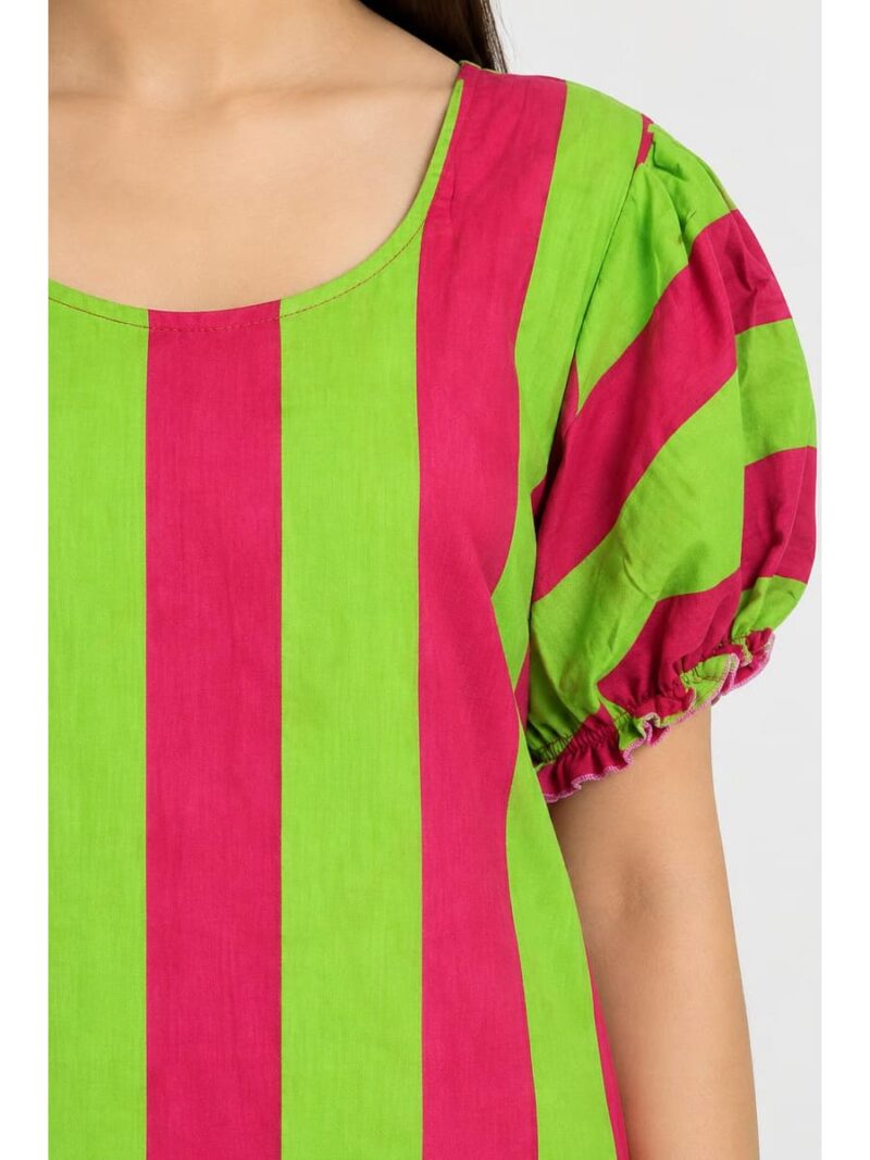Women's Plus Size Cotton Frock Nighty -Mint Green & Raspberry