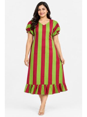 Women's Plus Size Cotton Frock Nighty -Mint Green & Raspberry