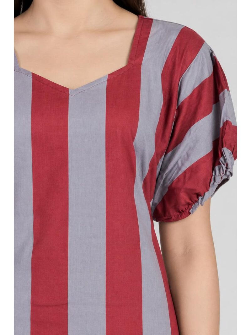 Women's Plus Size Cotton Frock Nighty -Maroon & Grey