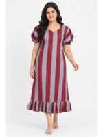 W-NY-638-02-MR-GY-3XL_front Women's Plus Size Cotton Frock Nighty -Maroon & Grey
