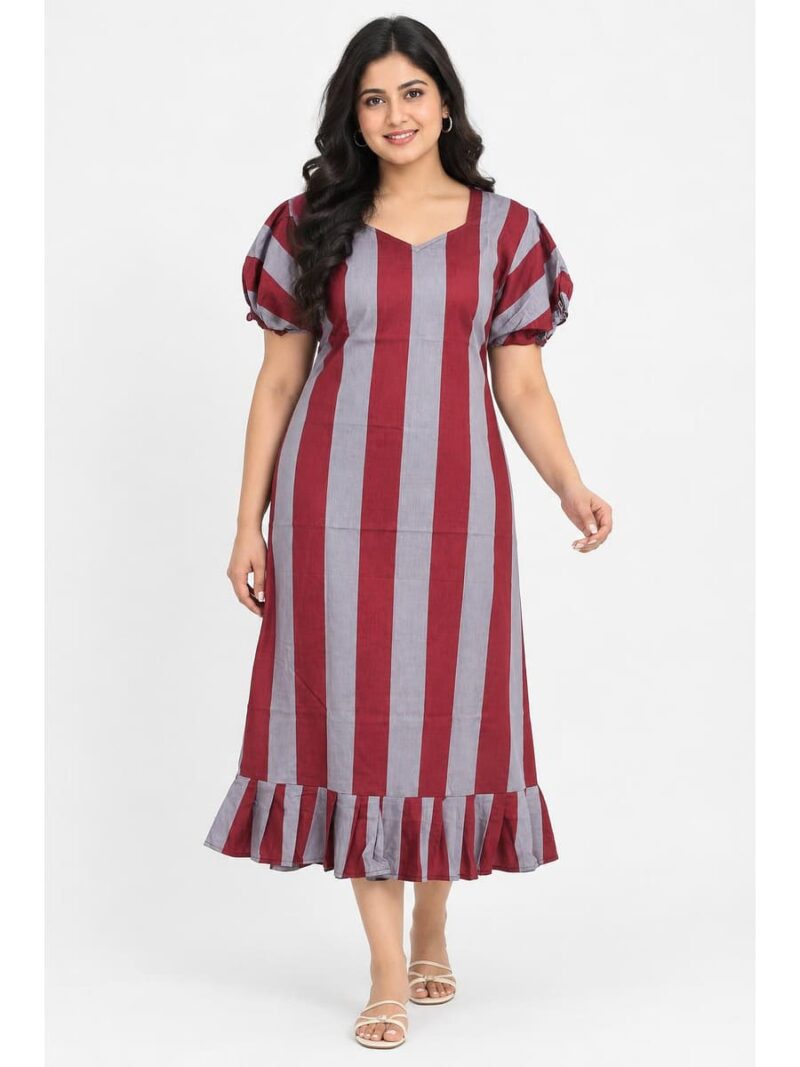 W-NY-638-02-MR-GY-3XL_front Women's Plus Size Cotton Frock Nighty -Maroon & Grey