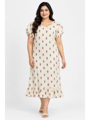 Women's Plus Size Cotton Frock Nighty - Ivory