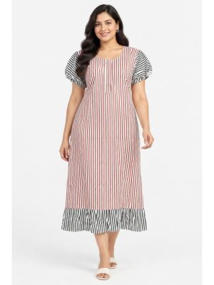 Women's Cotton Plus-Size Frock Nighty with Zip - Pink